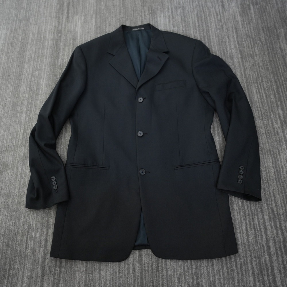 Perry Ellis Portfolio Blazer Men Wool Vintage Black Solid Jacket Suit 40L